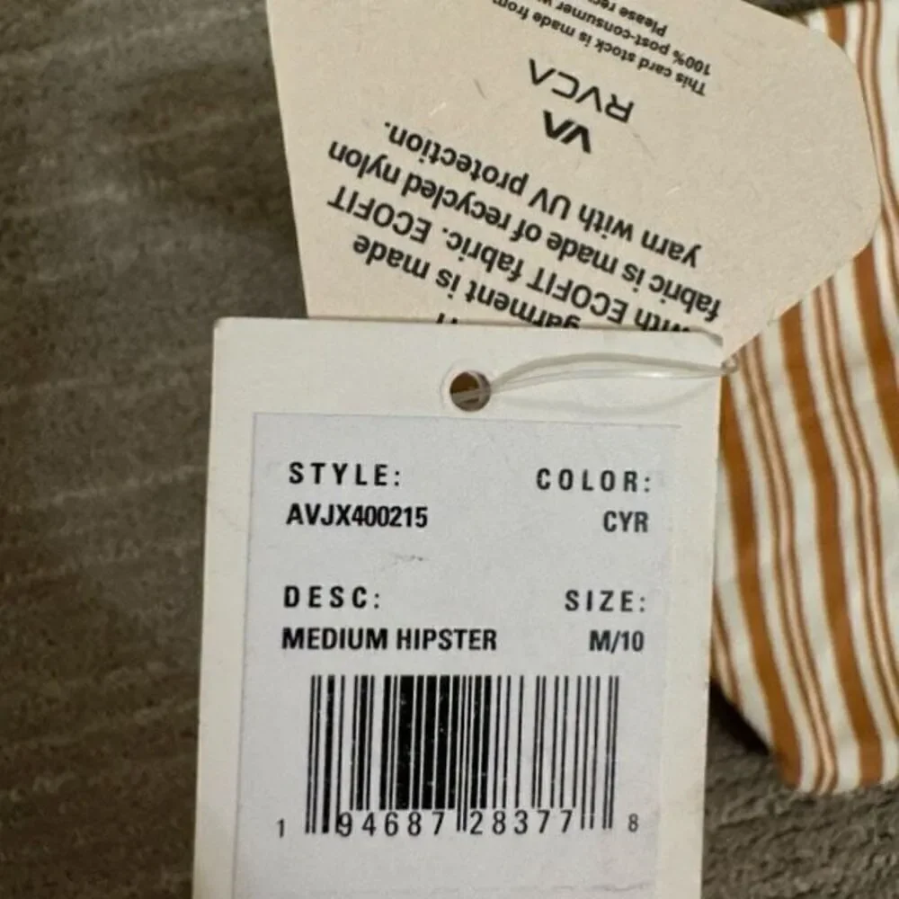 RVCA Tan Striped Medium Hipster Bikini Bottoms NWT - Picture 5 of 7